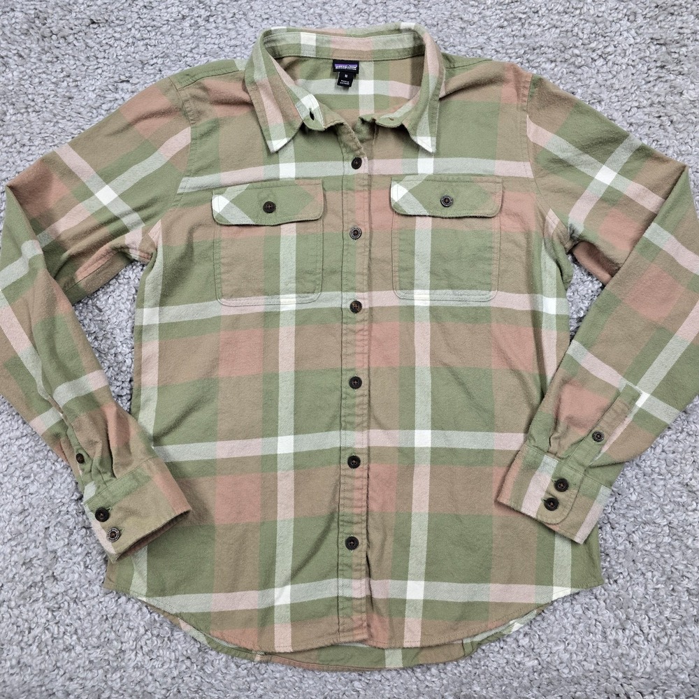Patagonia Fjord Flannel Shirt Womens Medium Green Plaid Organic Cotton Gorpcore